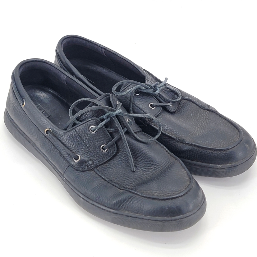 FitFlop Lawrence Leather Boat Shoes Casual Loafer Black Pebble Mens 12.5 EUR 46